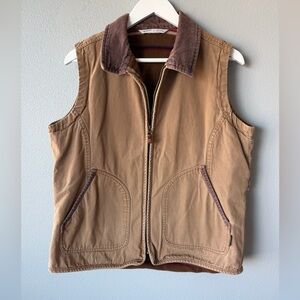 Woolrich tan corduroy collar fleece lined Dorrington canvas full zip vest sz L